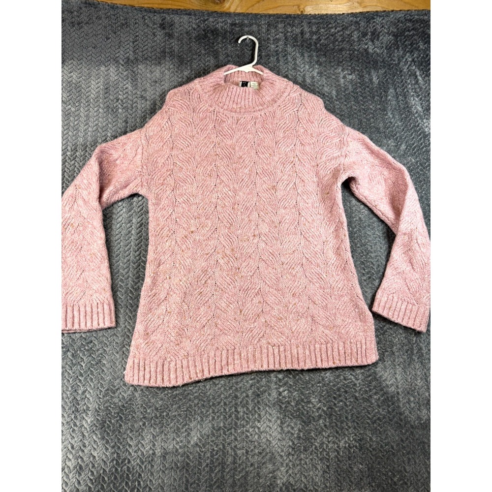 Joie Sweater Womens Large Pink Cable Knit Stretch Winter Ribbed Hem Mock Neck